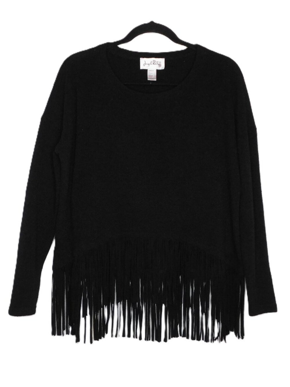 Joseph Ribkoff Black Relaxed Fit Fringed Pullover Top | Scoop Neck | EUC | 4